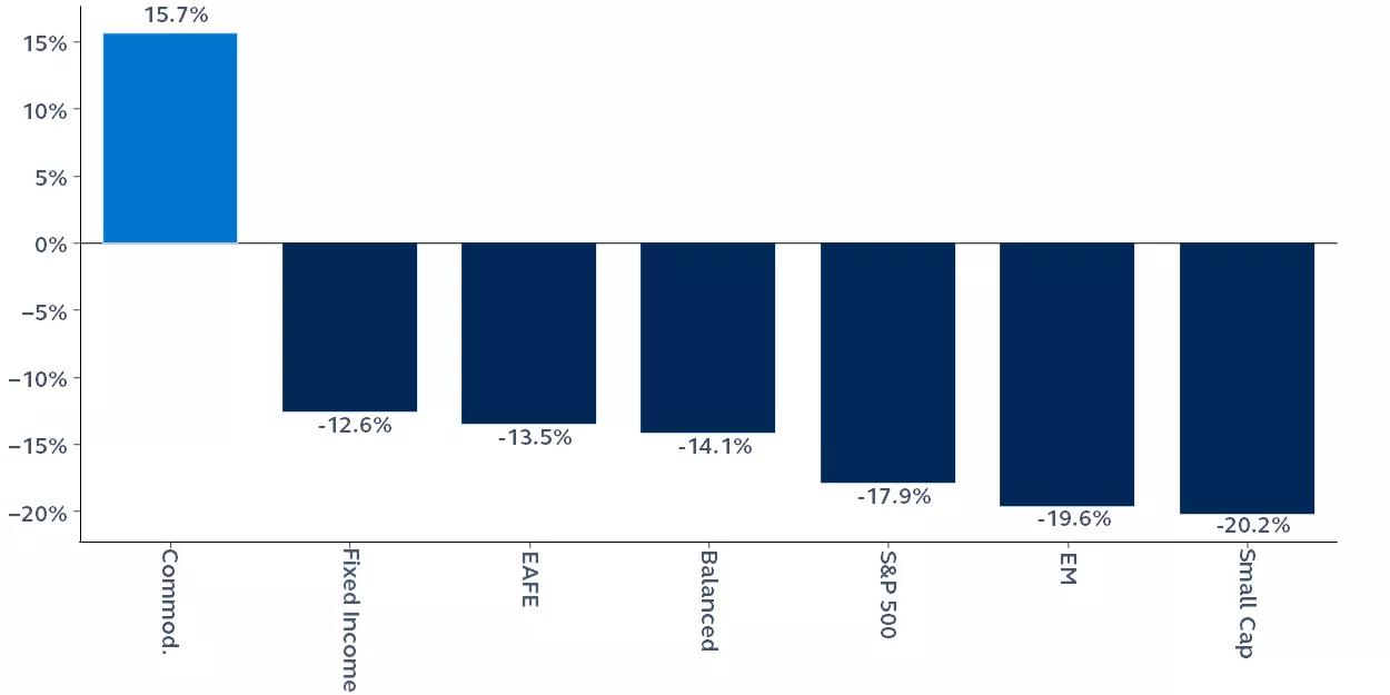 Bar chart comparing asset class performance with percentages, year to date.