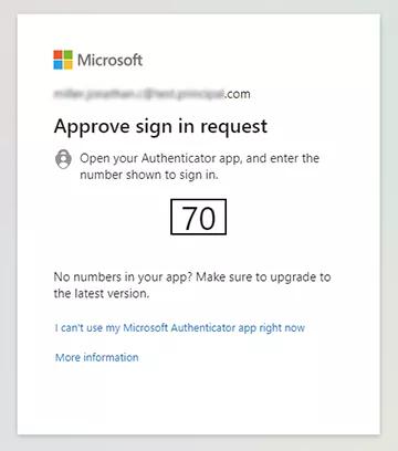 Microsoft two-factor authentication screen