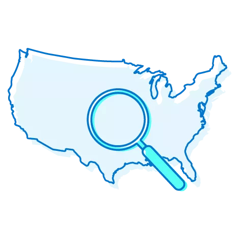 Illustration of the map of the United States with magnifying glass