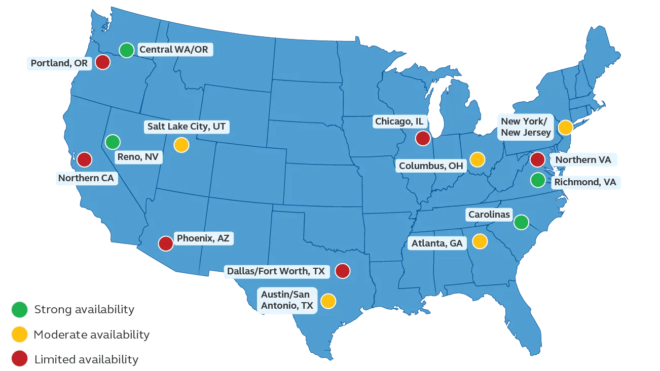 Availability of suitable sites in U.S. with a clear path to permitting and access to utility power