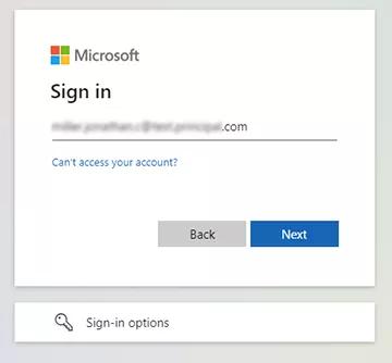 Microsoft login email address entry screen