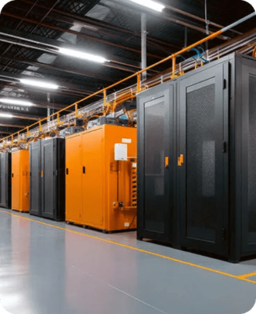 A data center filled with stacks of computer servers.