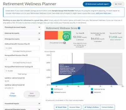 The  Wellness Planner being adjusted to show how a contribution increase can benefit your retirement.